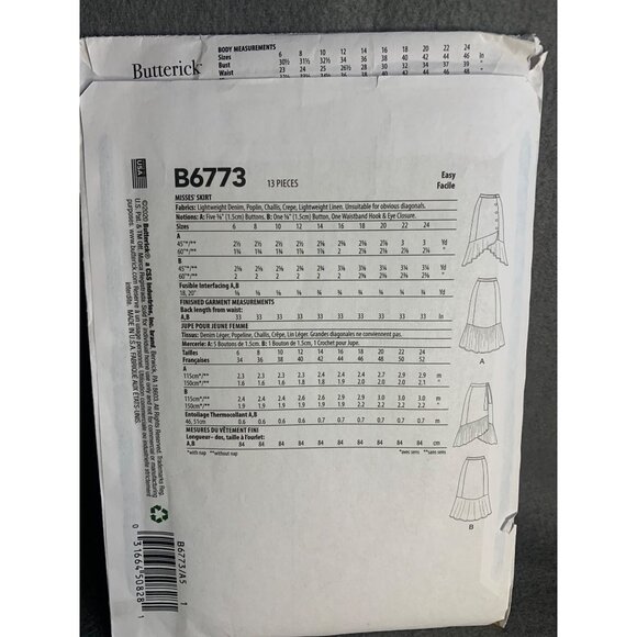 Butterick Misses Skirt Sewing Pattern sz 6 8 10 12 14 B6773 - uncut - Picture 3 of 4